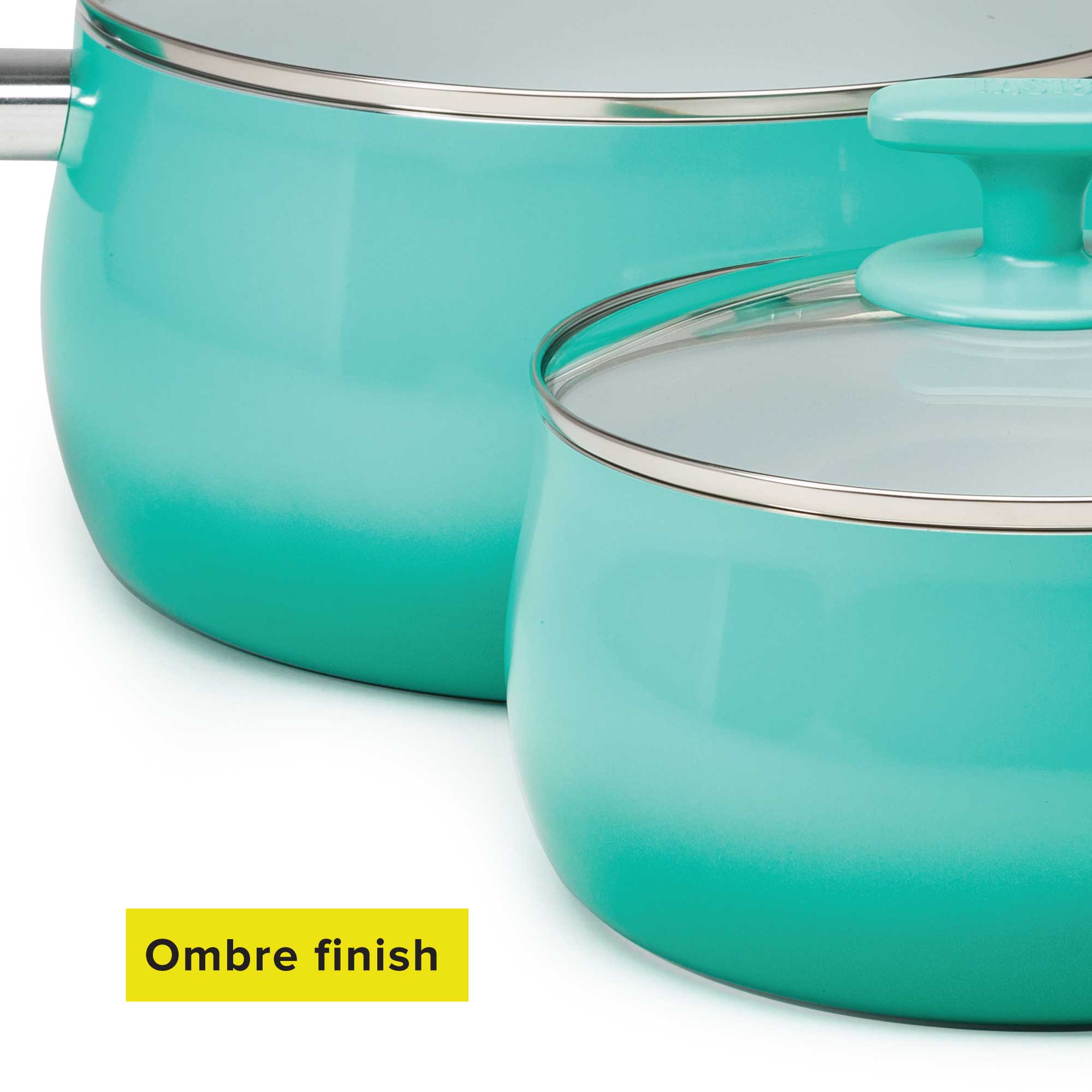 Tasty Ceramic Titanium-Reinforced Cookware Set， Ombre Green， 16 Piece