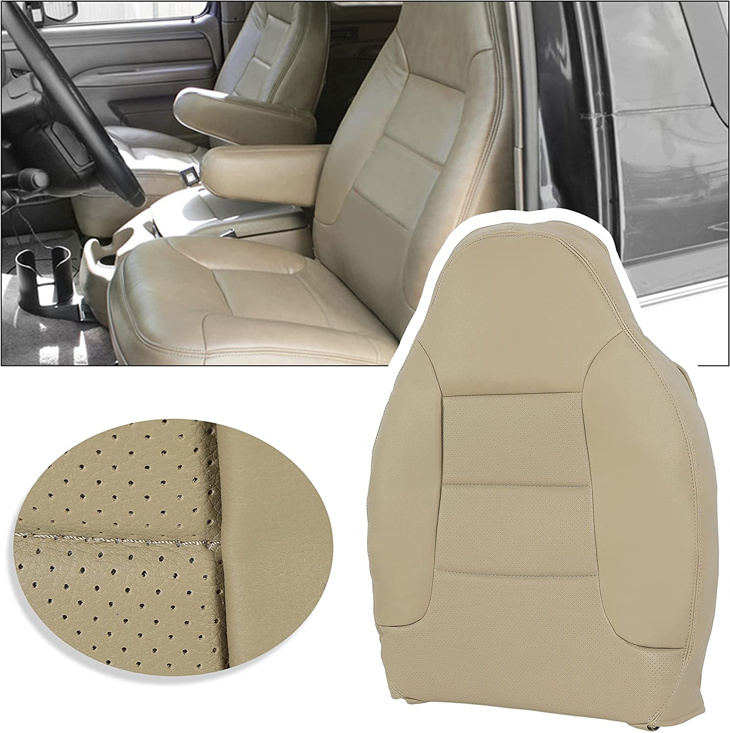 ECOTRIC Synthetic Leather Seat Covers DriverandPassenger Top Side Compatible with 1992-1996 Ford Bronco - Med Mocha Tan