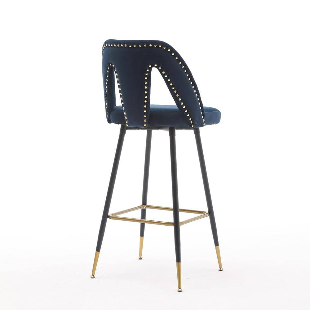 wetiny 40.80 in.Blue Low Back Metal Bar Stool with Velvet Seat Set of 2 Z-T-0810002-5