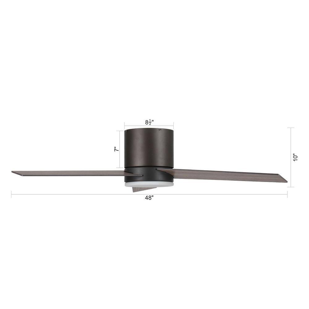 Parrot Uncle Kielah 48 in. Integrated LED Bronze Flush Mount Ceiling Fan with Light and Remote Control F6298110V