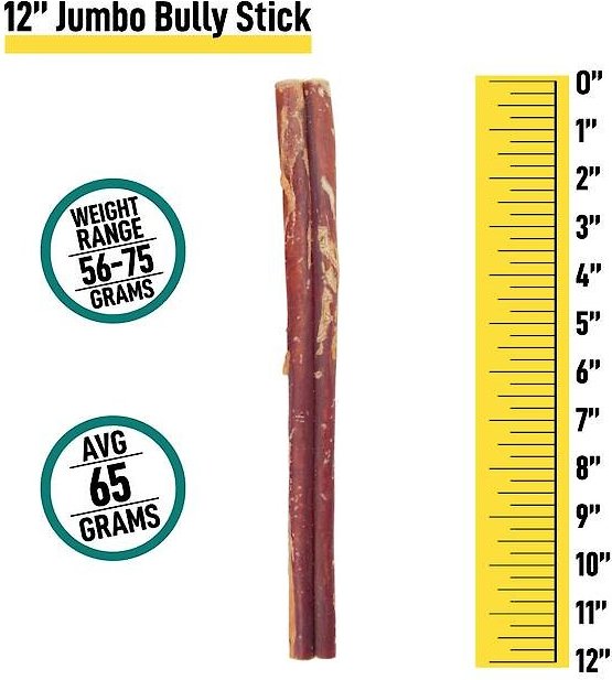 HOTSPOT PETS Thick Jumbo Premium Bully Sticks Dog Treats， 12-in