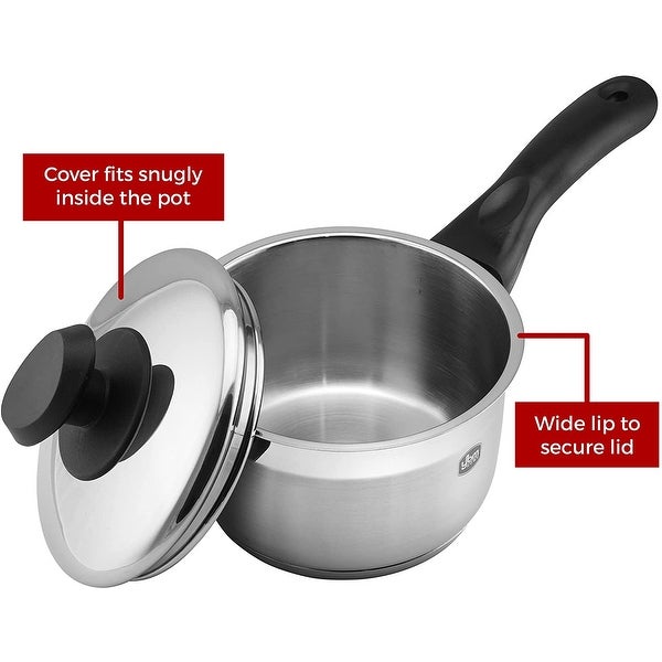 YBM Home Professional Chef’s 18/10 Stainless Steel Sauce Pot Covered Tri-Ply Capsule Base With Handle， Induction Compatible