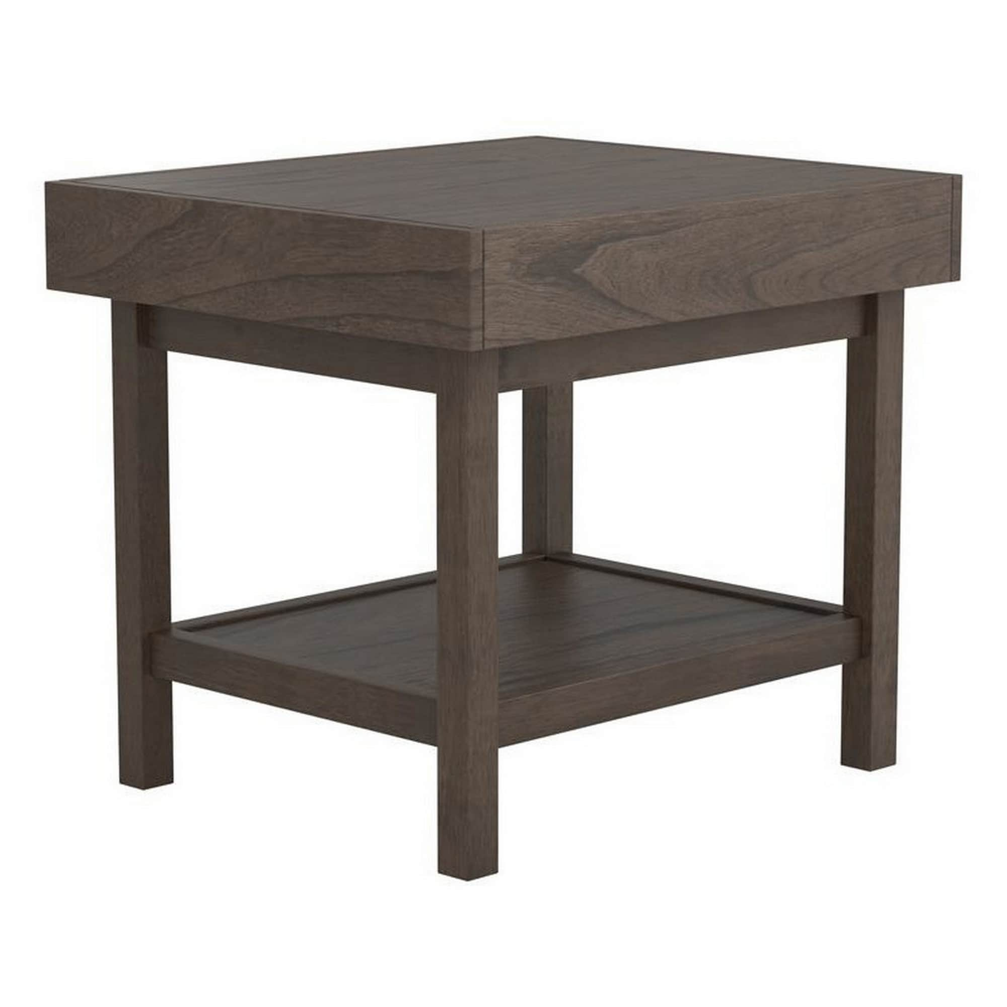 Rectangular Wooden Top End Table with 1 Hidden Drawer， Taupe Gray