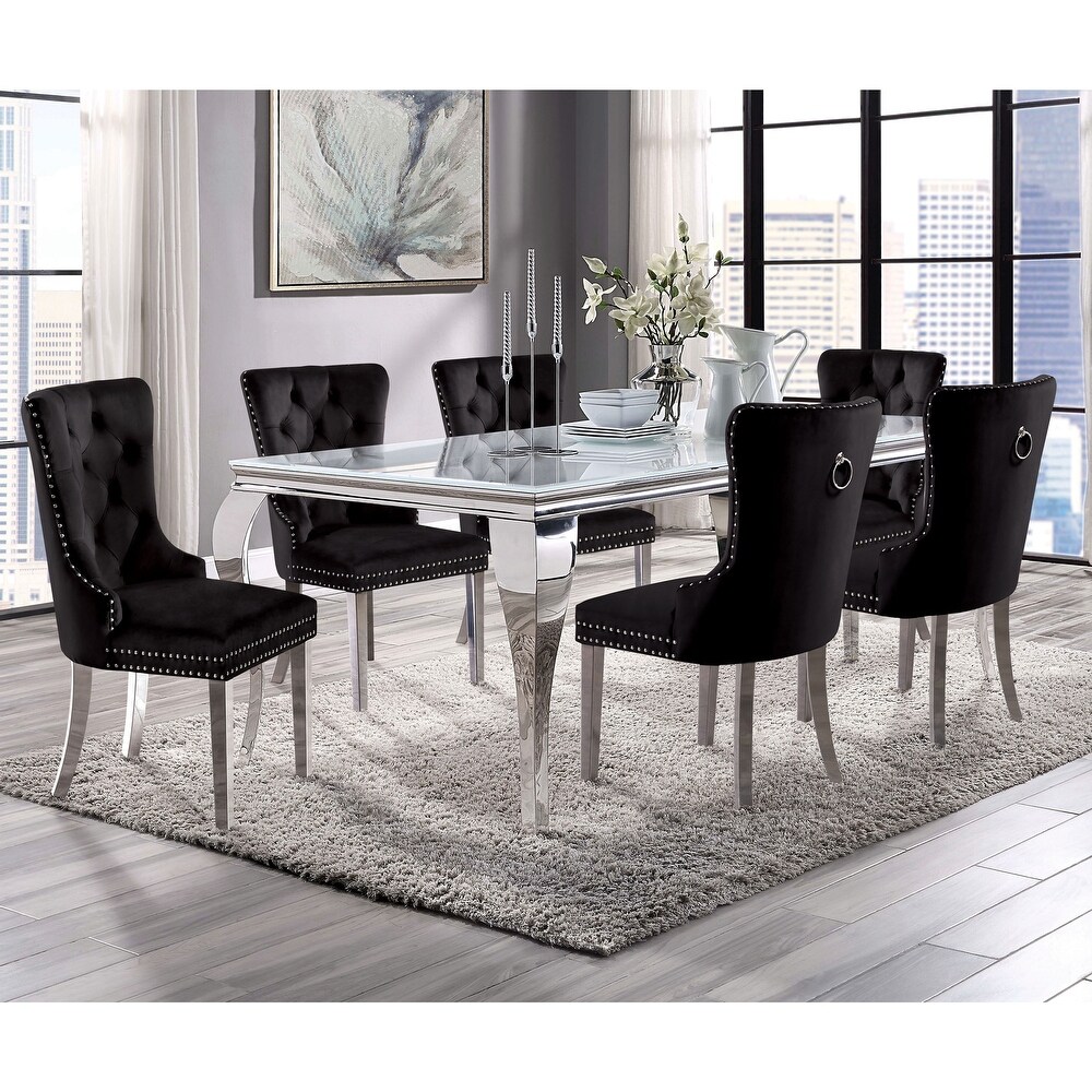 Furniture of America Pizo Glam 79 inch Chrome Leg Glass Top Dining Table