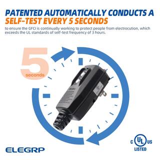 ELEGRP 4.67 in. 15 Amp Manual Reset 2 Prong Portable GFCI Replacement Right Angle Plug Assembly EG20PMS0201-1P