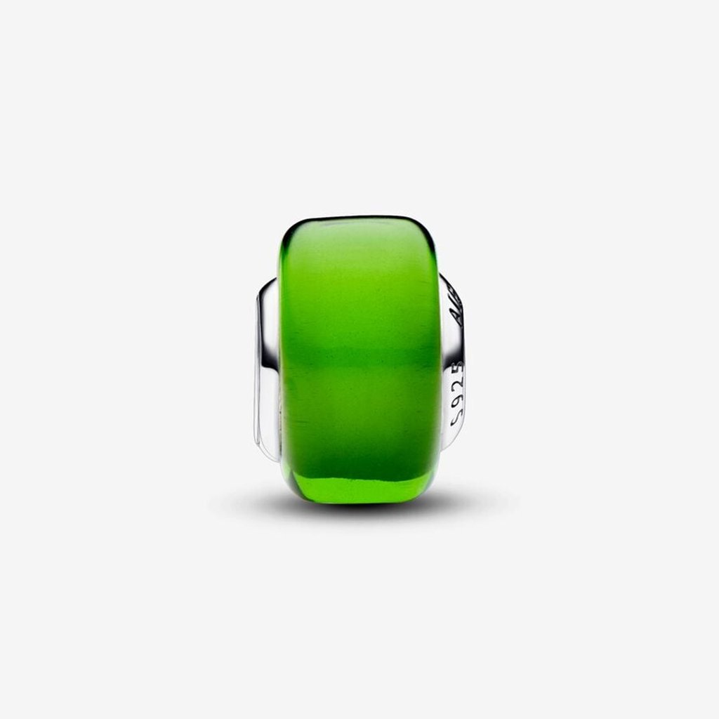 PANDORA  Green Mini Murano Glass Charm in Sterling Silver