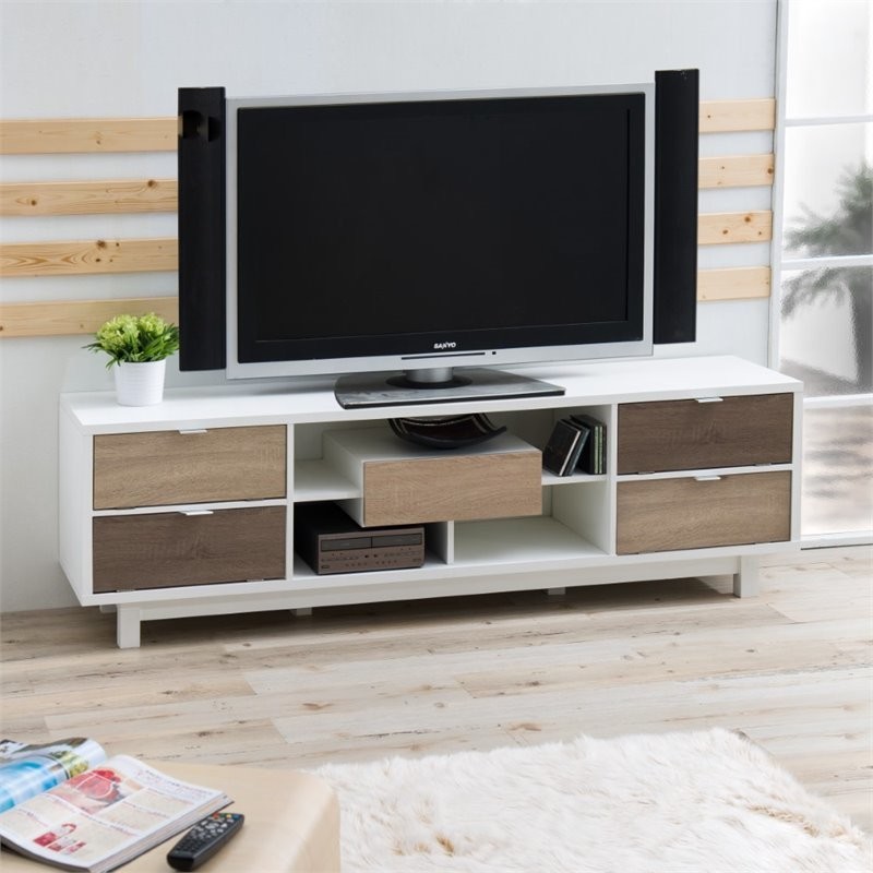 Bowery Hill Contemporary Wood TV Stand for TVs up to 71 quotin White   Contemporary   Entertainment Centers And Tv Stands   by Homesquare  Houzz