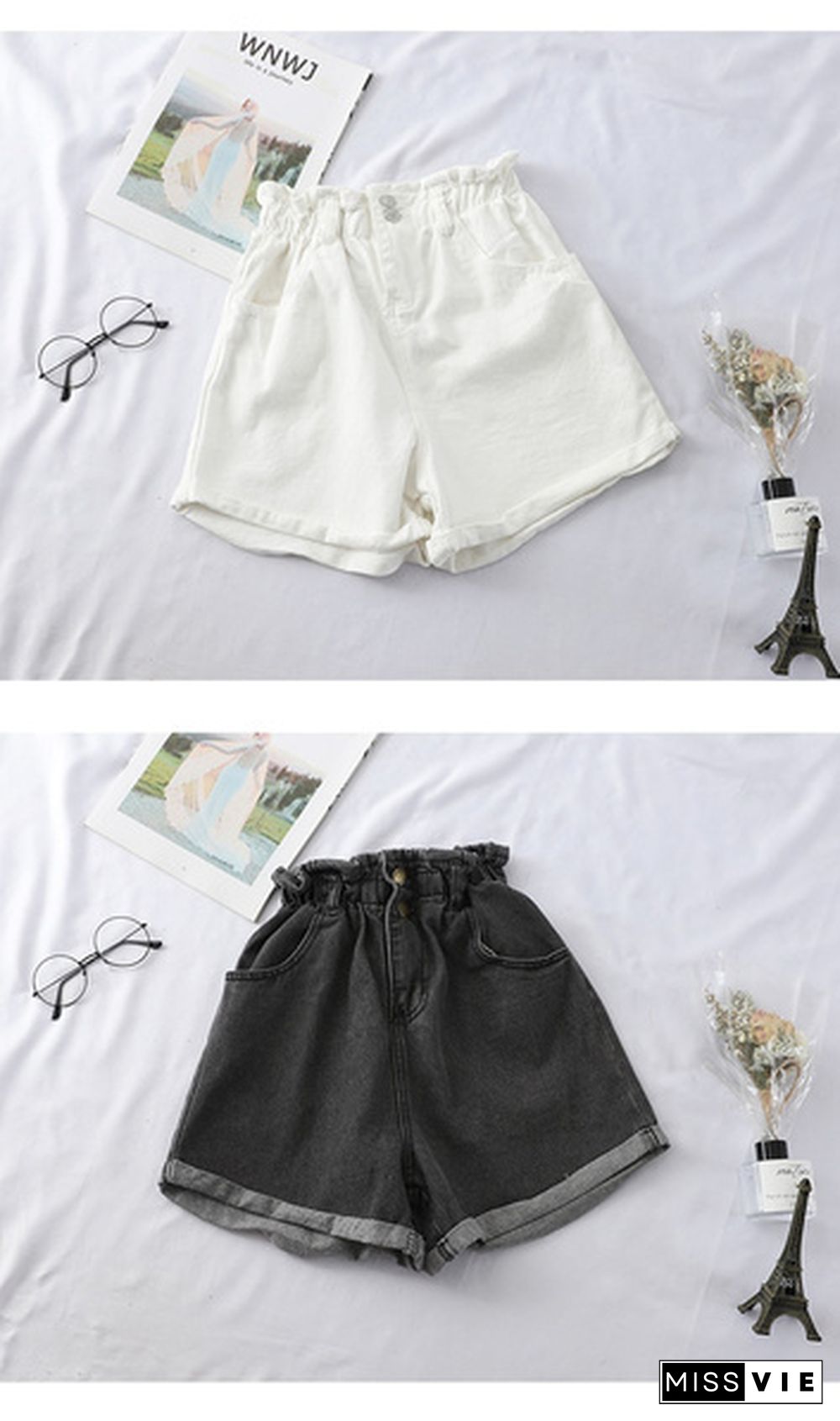 Summer Women Denim Shorts Crimping High Waist Slim Summer Jeans Short Pants Plus Size S-5XL