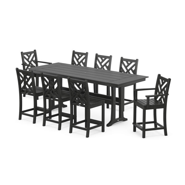 Polywood Chippendale 9-Piece Farmhouse Counter Set with Trestle Legs PWS1896-1