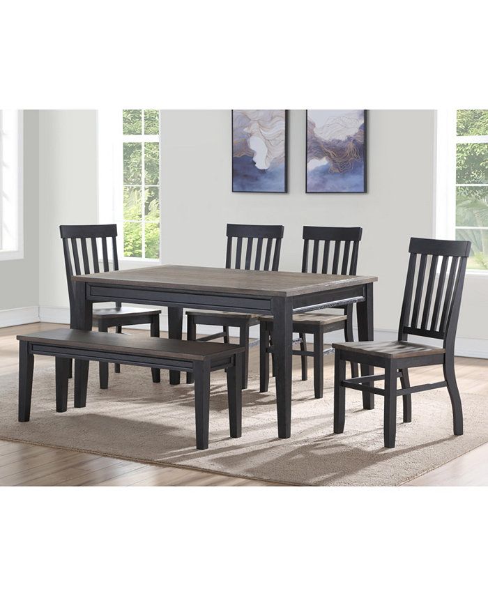 Steve Silver Raven Noir 6-Pc. Dining Set (Dining Table 4 Side Chairs and Bench)