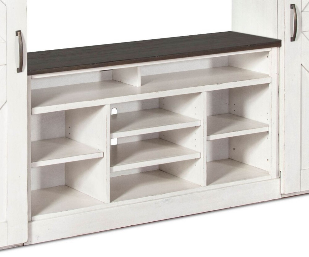 55 quotDistressed White and Black TV Console Shelving Media Unit   Farmhouse   Entertainment Centers And Tv Stands   by Sideboards and Things  Houzz
