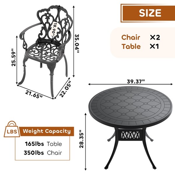 3/5 Piece Cast Aluminum Outdoor Dining Set with 39.37 in. Round Table and Random Color Seat Cushions