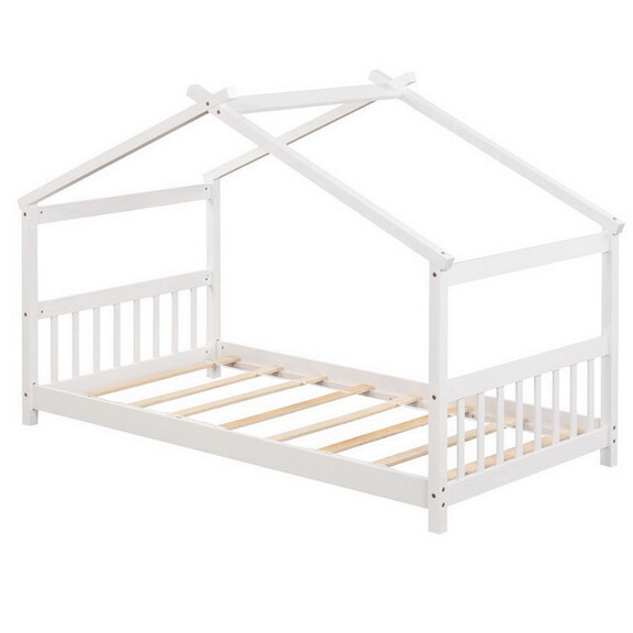 Costway 58126473 Twin Size Wooden House Bed with R...