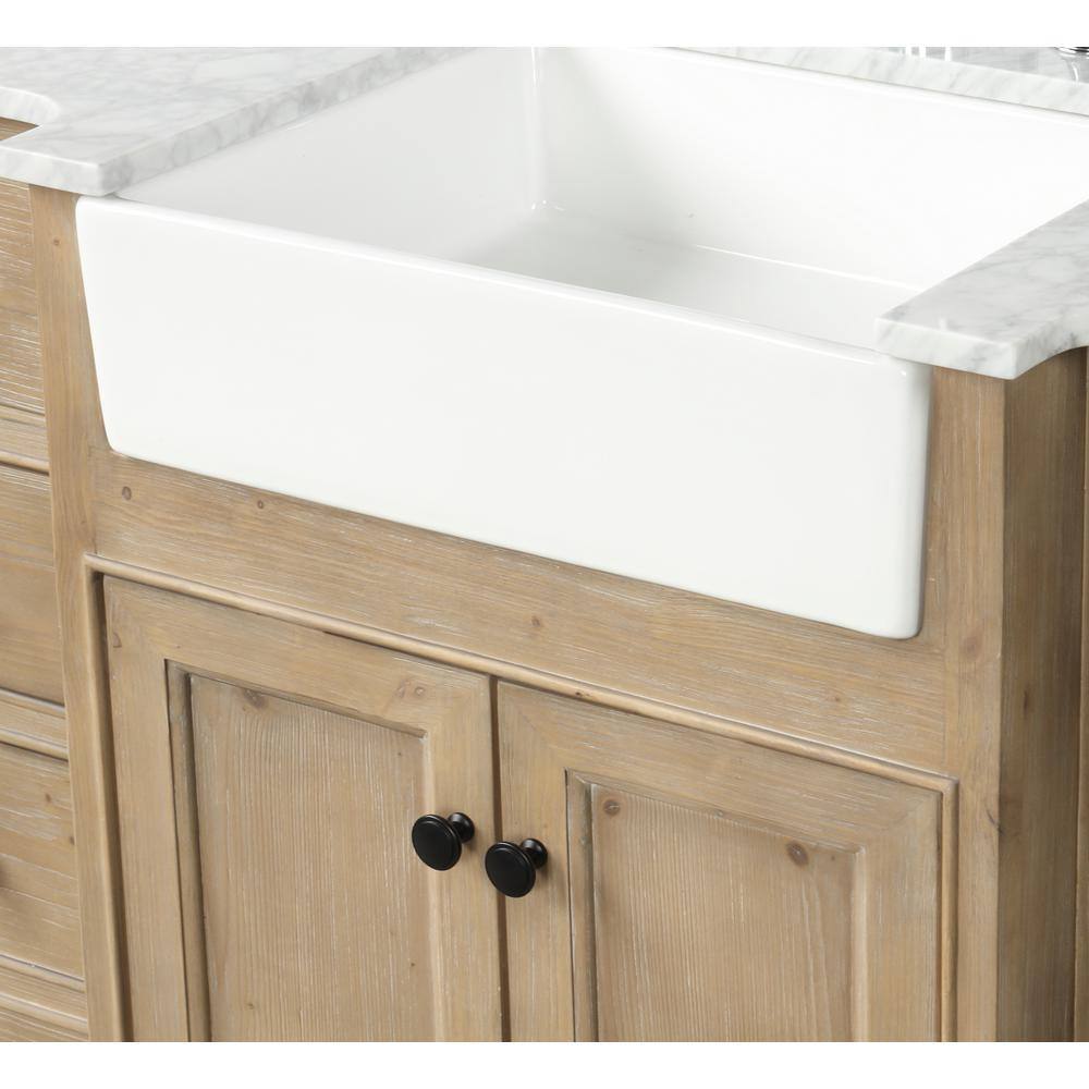 Ari Kitchen and Bath Kelly 48 in. Single Bath Vanity in Weathered Fir with Marble Vanity Top in Carrara White with White Farmhouse Basin AKB-KELLY-48-WEATHFIR