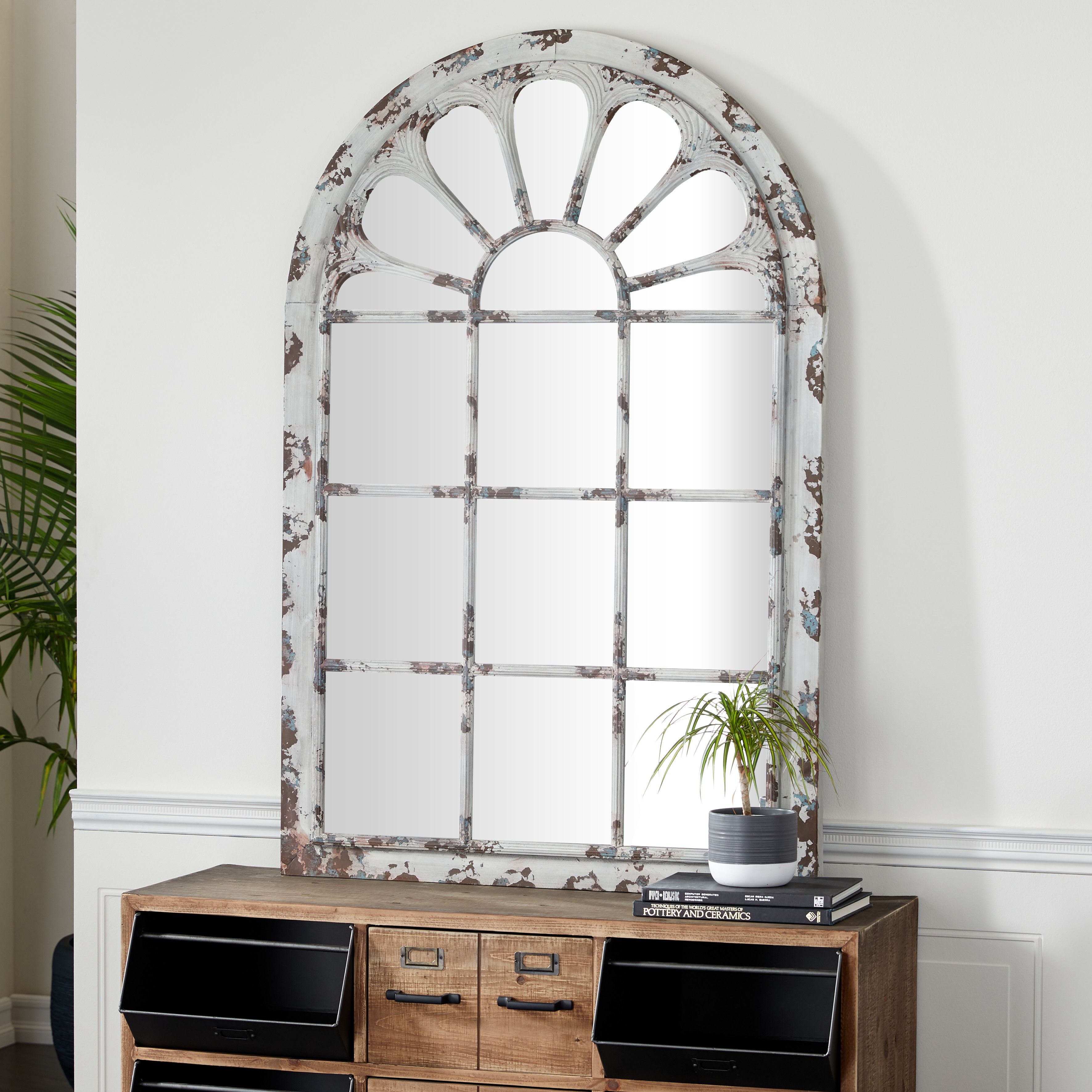 White Vintage Metal Wall Mirror 52 x 34