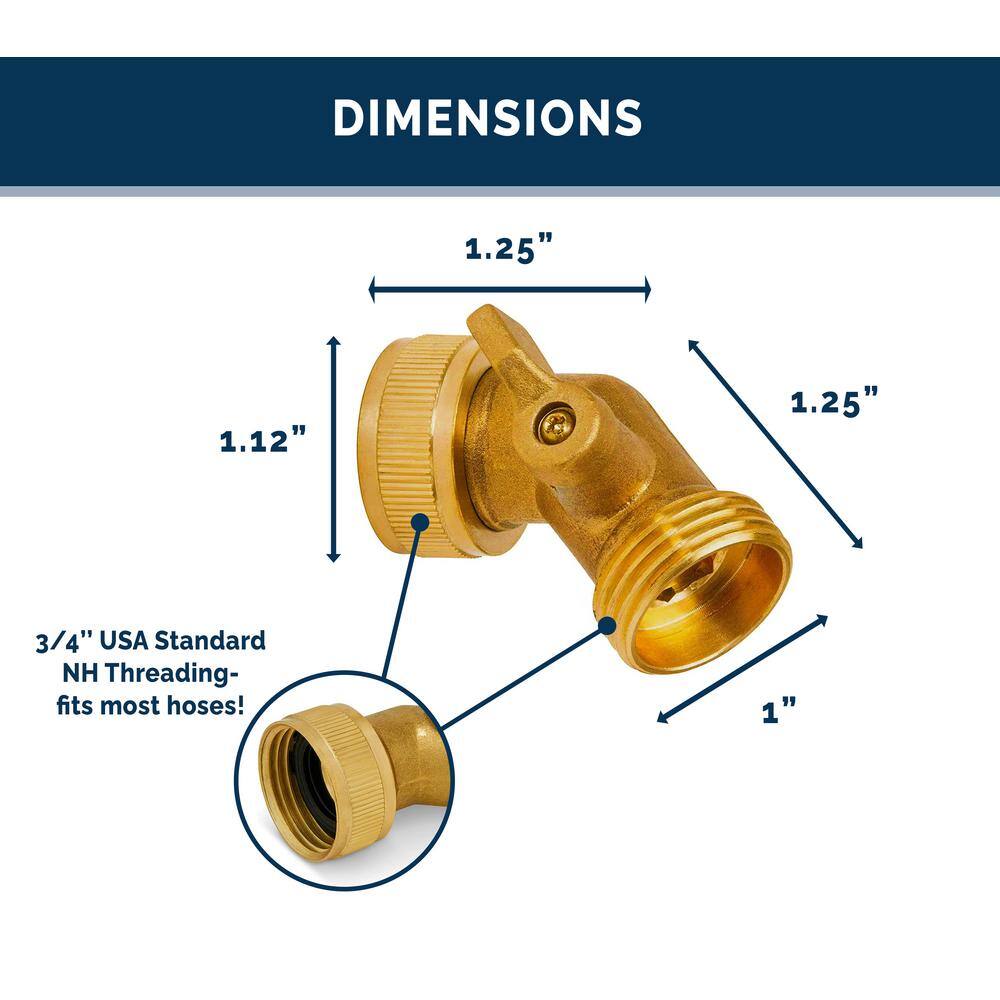 Morvat 45-Degree Solid Brass Garden Hose Elbow Connector with OnOff Shutoff Valve MOR-BELBOW-1-A