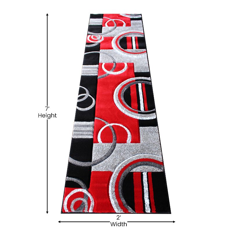 Masada Rugs Masada Rugs Sophia Collection 2'x7' Hand Sculpted Modern Contemporary Area Rug in Red， Gray， White and Black