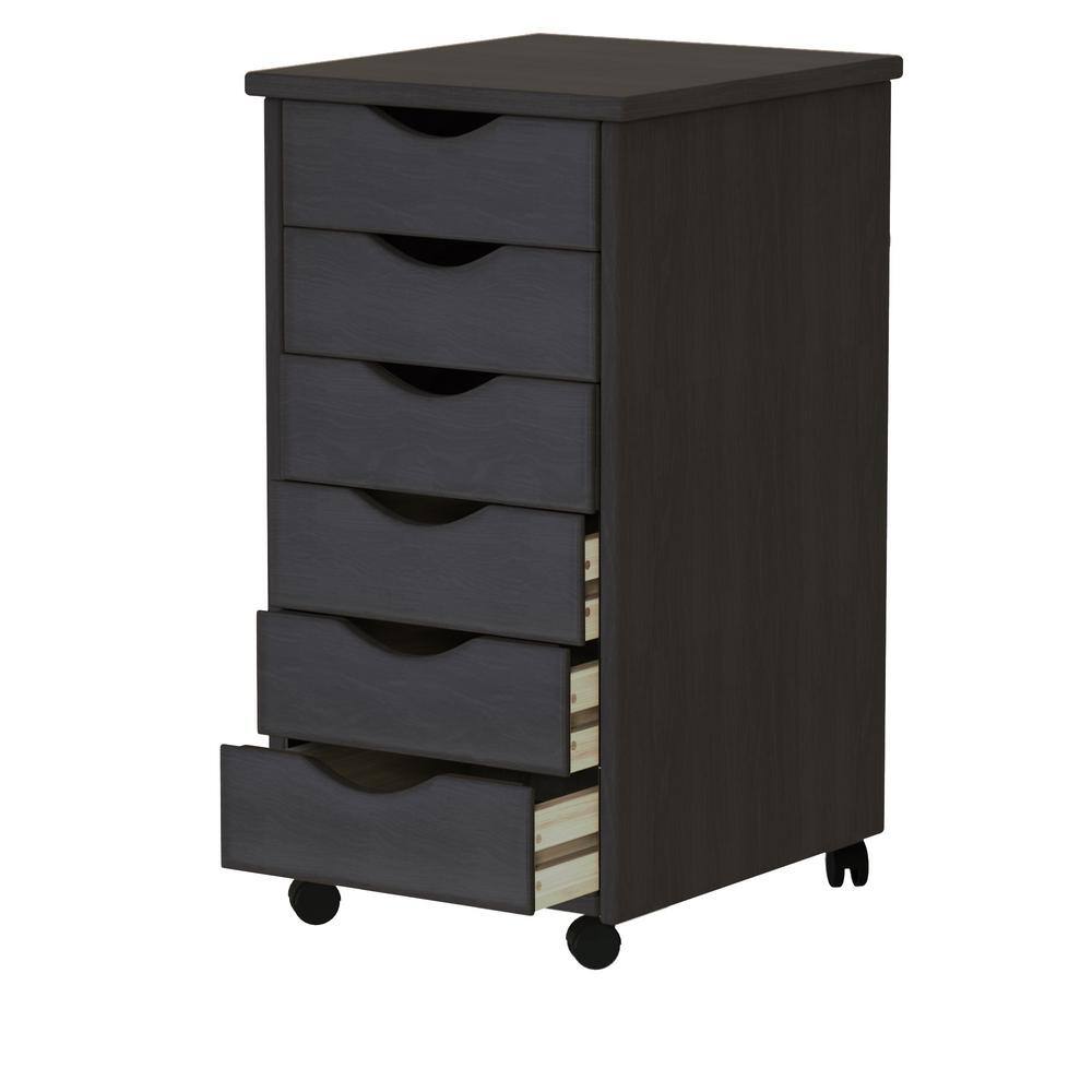 6-Drawer Solid Wood Mobile Storage Cart in Black 10016