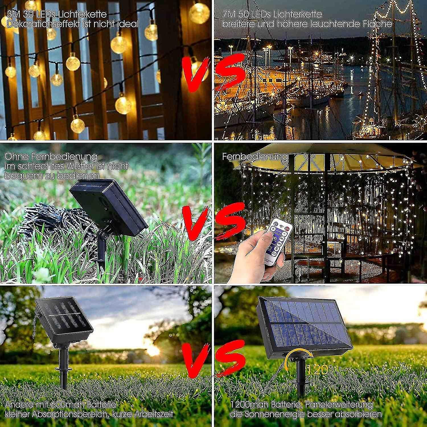 Super Long Solar Light String 7m 50 Led Warm White Crystal Ball Ip65 Waterproof 8 Modes With Remote