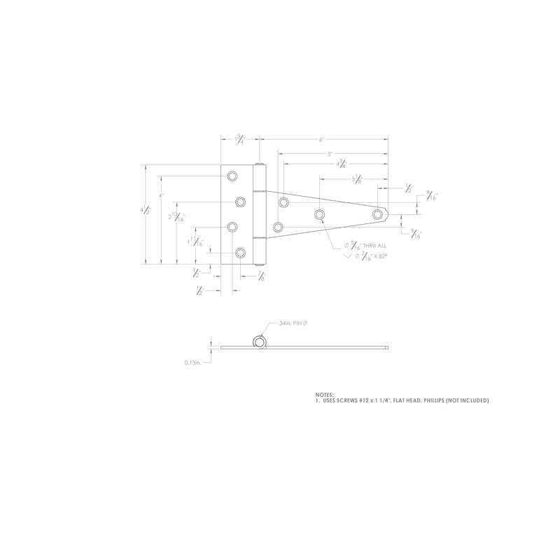 Ace 6 in. L Black Heavy Duty T Hinge 1 pk