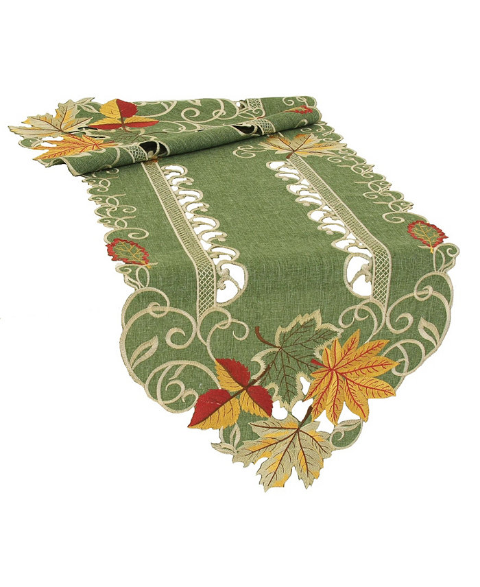 Manor Luxe Delicate Leaves Embroidered Cutwork Fall Table Runner 54x15