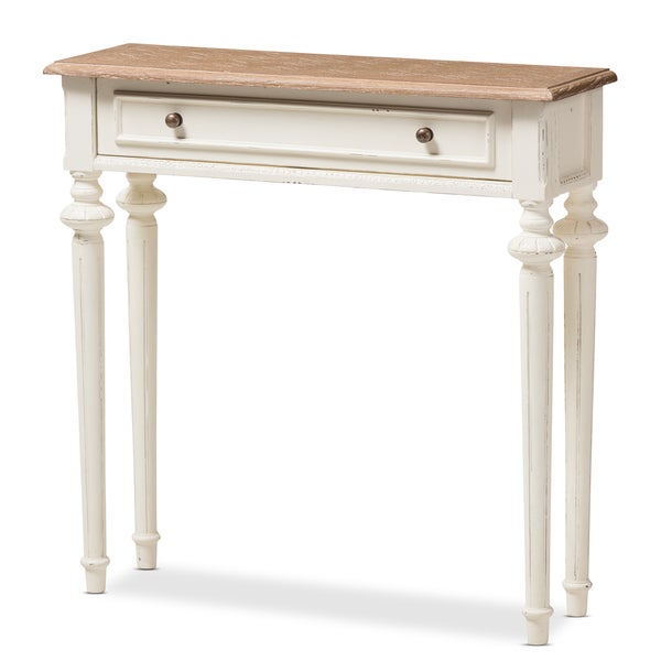 The Gray Barn Keene French Provincial Style Weathered Oak and White Wash Distressed Finish Wood Console Table