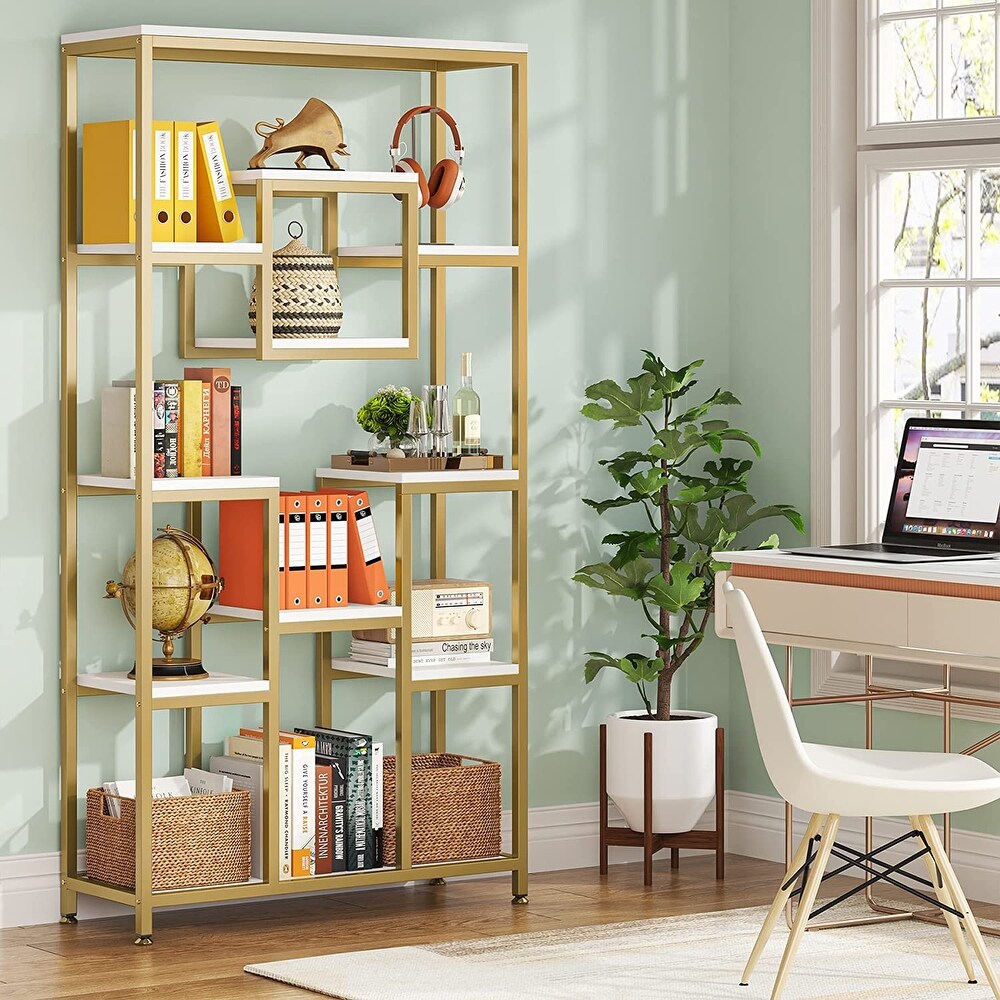 Freestanding Bookcase and Bookshelves  71 Inch Tall Gold Book Shelves