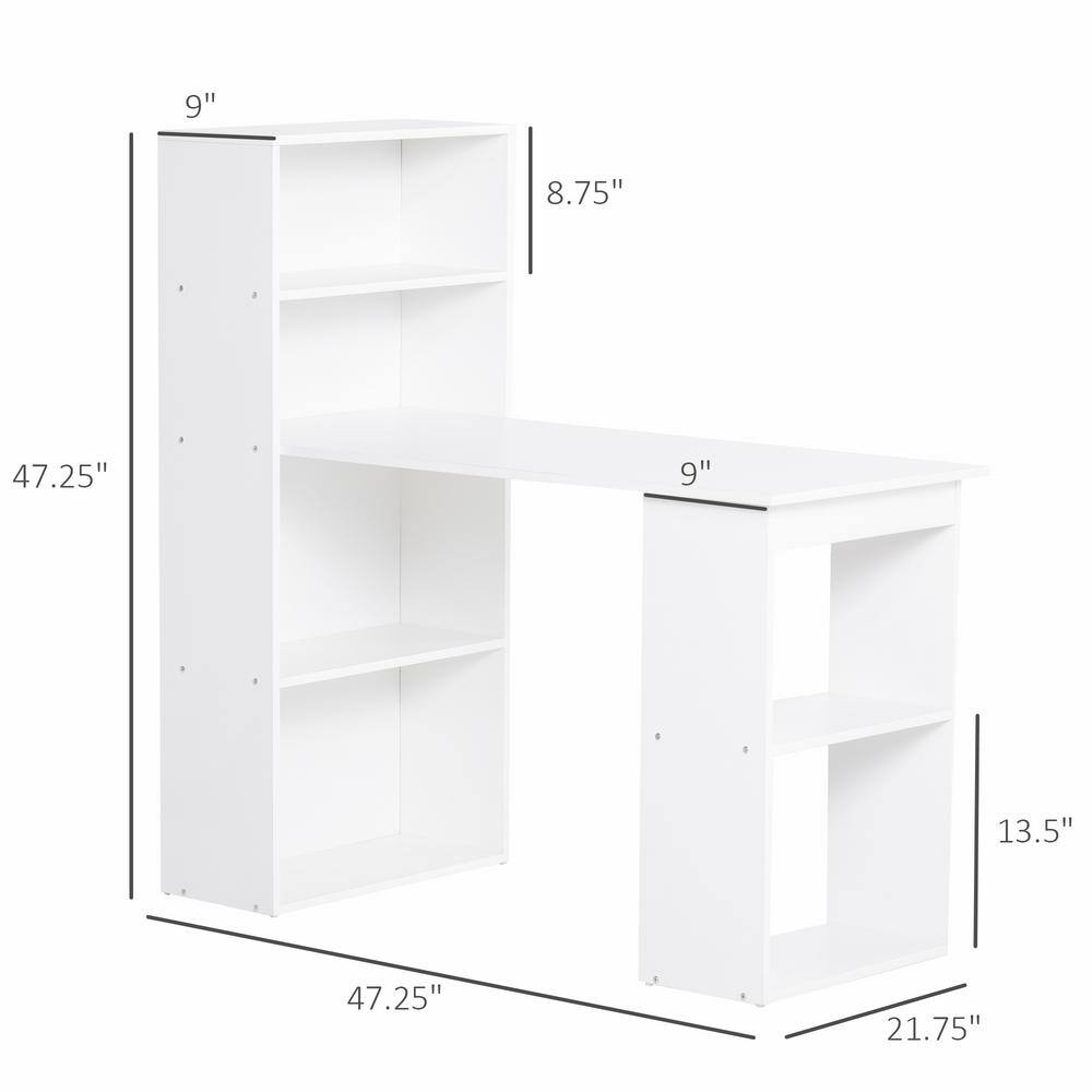 HOMCOM 47.25 in. White Compact Writing Laptop Desk with 4-Cubby Shelves 836-069WT