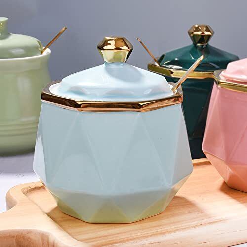 Sugar Bowl with Lid and Spoon， Ceramic Sugar Bowl，Multi-Function Sugar Container