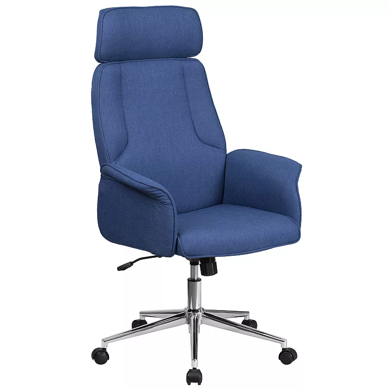 Merrick Lane Montreal Gray Fabric Upholstered Ergonomic Office Chair with Built-In Lumbar Support， Headrest and Waterfall Edge Seat