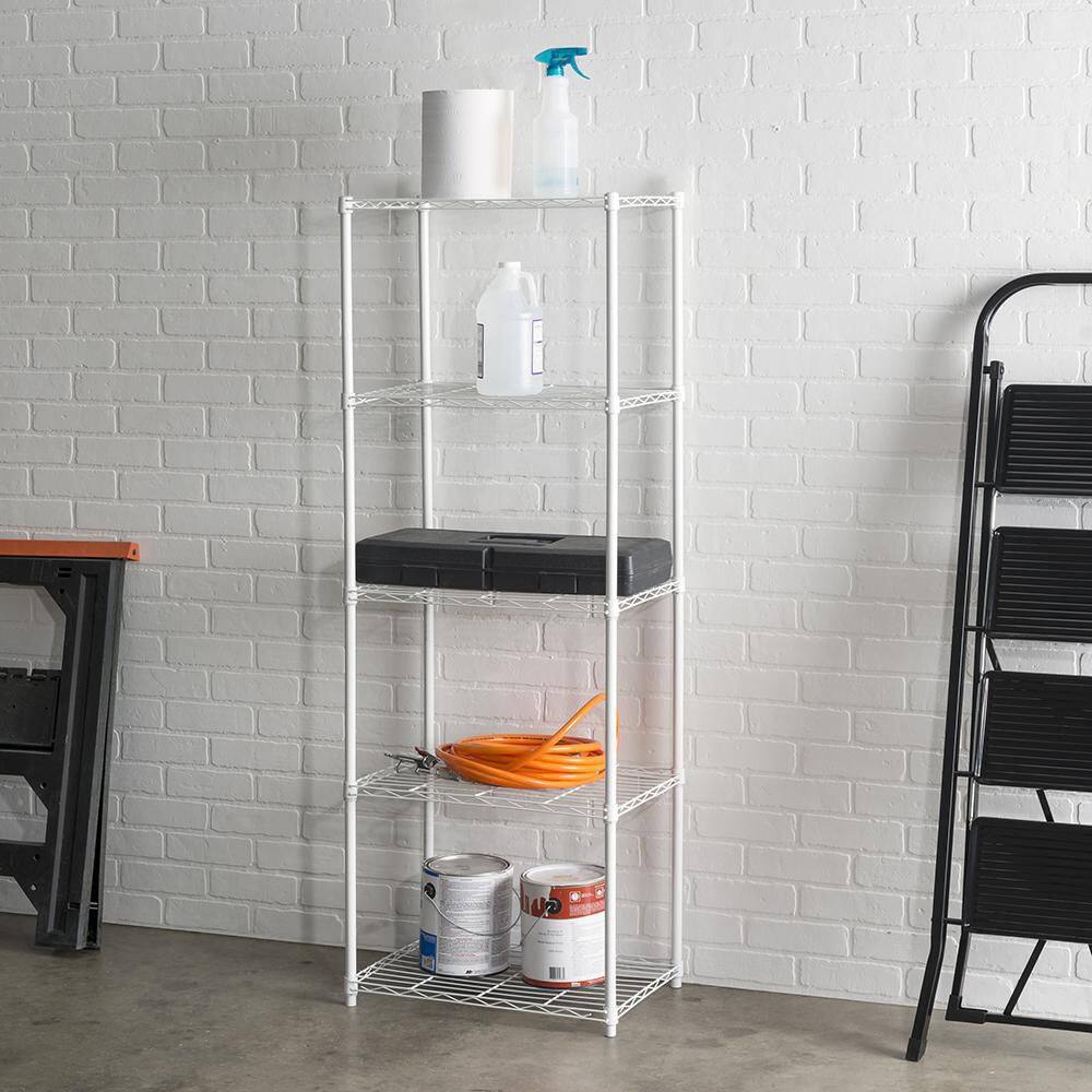 Home Basics Steel 5 Tier Steel Wire Garage Storage Shelving Unit 21 in. W x 13.80 in. D x 61 in. H White HDC59701