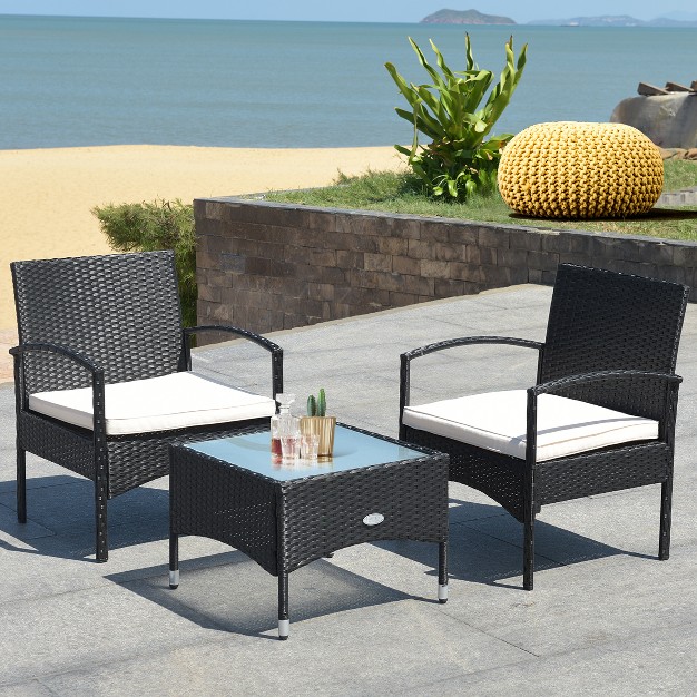 Costway 3 Pcs Furniture Set Table amp 2 Chair Patio Wicker Rattan W cushion