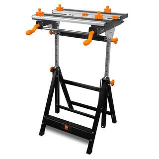 WEN 24 in. H Tilting Steel Adjustable Portable Work Bench Sawhorse and Vise with 8 Sliding Clamps WB2322T