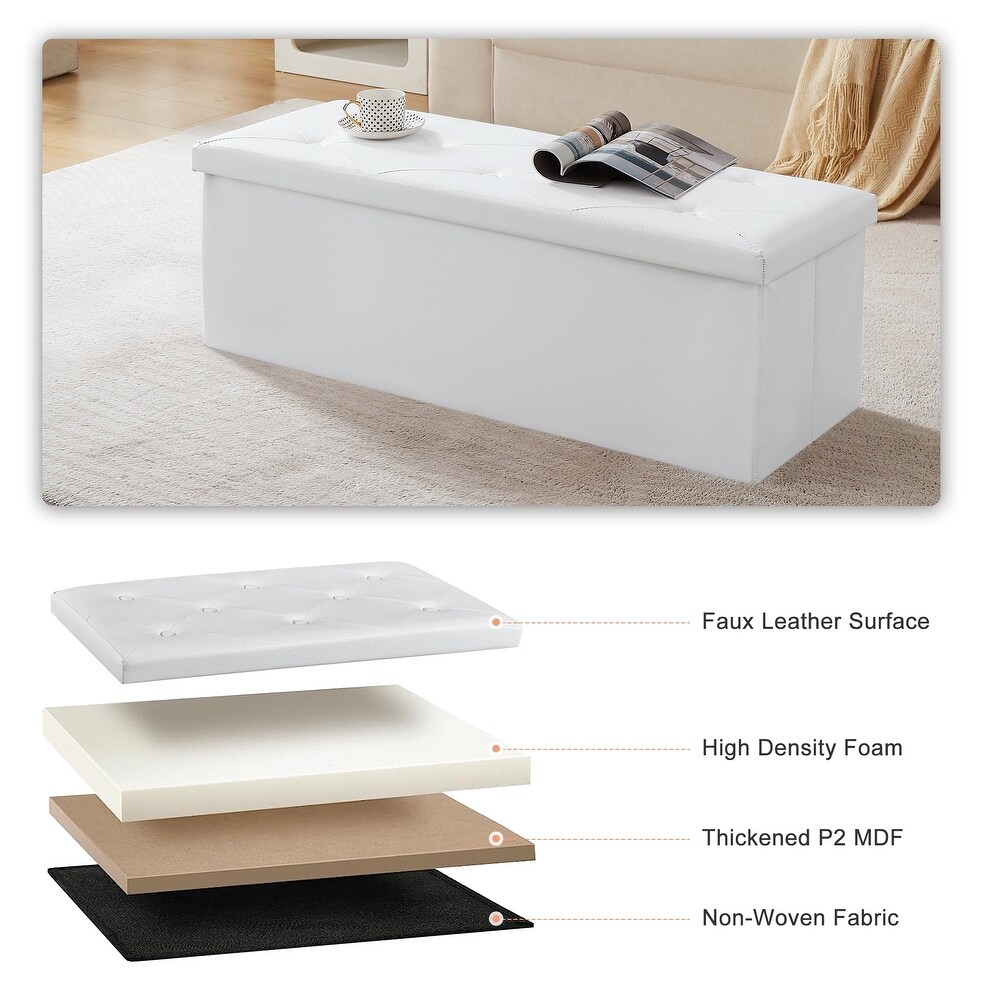 Folding Storage Ottoman  Foot Rest Stool Footstool  Leather Tufted Ottoman  Small Ottoman Cube for Living Room Bedroom Dorm