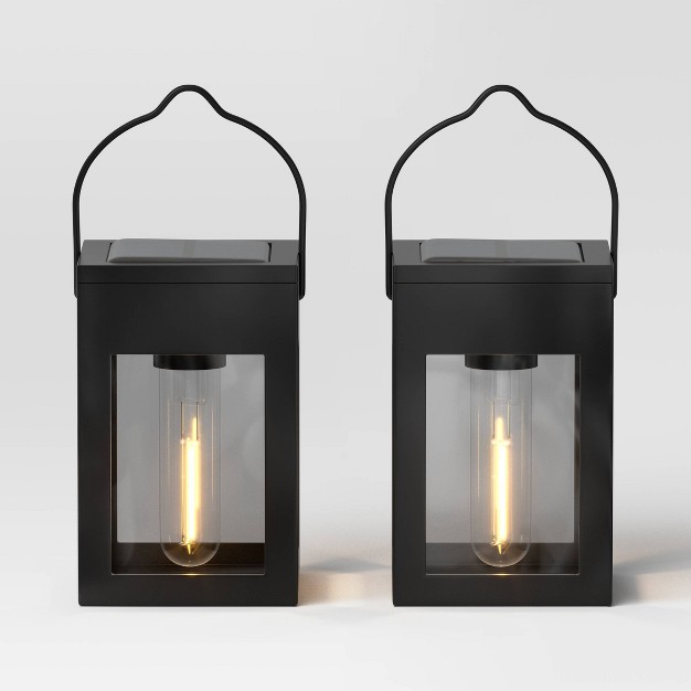 2pk Clip Window Lantern Vintage Deck Solar Led Outdoor Path Lights Matte Black