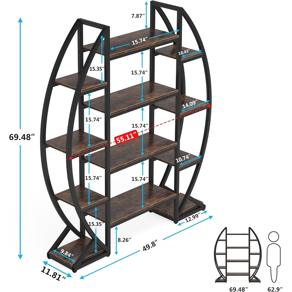 Industrial Bookshelf  Oval Triple Wide 5 Tiers Etagere Bookcase   11.81\