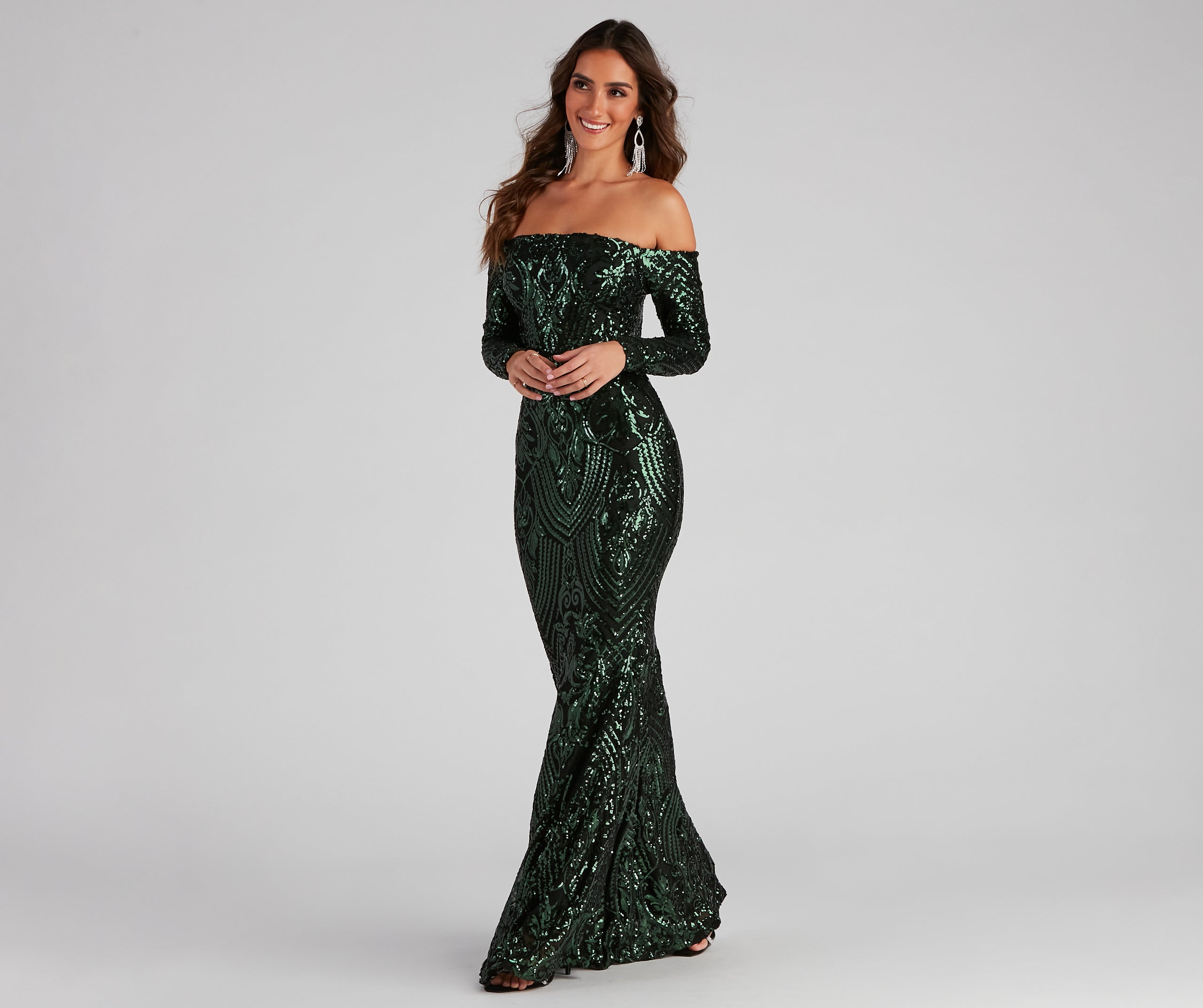 Sierra Sequin Off The Shoulder Formal Dress