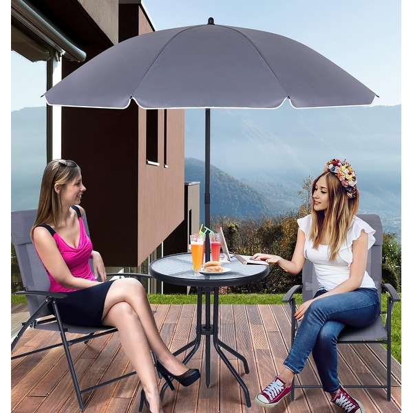 4 Piece Patio Dining Set，Garden Furniture Bistro Set with Tilted Removable Umbrella，2 Folding Chairs，Round Glass Table (Grey)