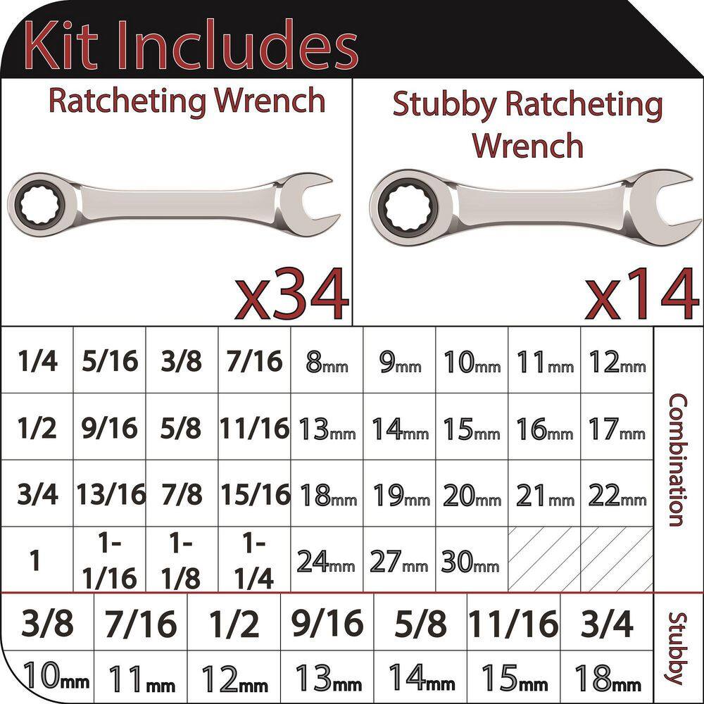 Husky Ratcheting and Stubby Ratcheting Wrench Set (48-Pieces) HRATWR48BAS