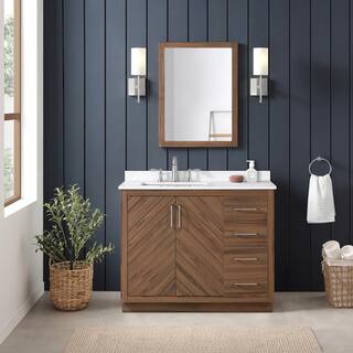 Glacier Bay Huckleberry 42 in. W x 19 in. D x 34.50 in. H Freestanding Vanity in Spiced Walnut with White Engineered Stone Top Huckleberry42SW