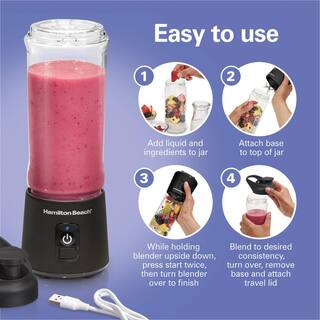 Hamilton Beach Blend Now 16 oz. Single Speed Black Cordless Portable Blender with Travel Lid 51180