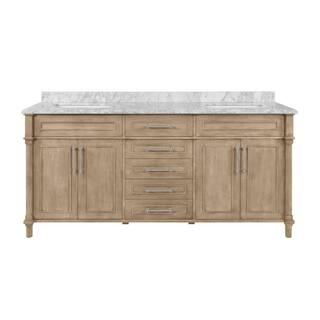 Home Decorators Collection Aberdeen 72 in. W x 22.1 in. D x 34.5 in. H Freestanding Bath Vanity in Antique Oak with Carrara Marble Top Aberdeen 72AO