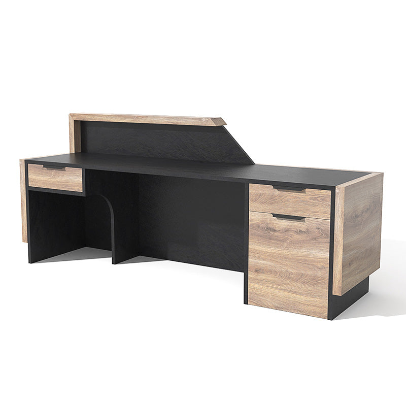 CONROY 2.4M Reception Desk Left Panel - Warm Oak & Black