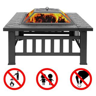 Winado 32 in. W x 14 in. H Square Metal Wood Burning Fire Pit Table in Black 590946152814