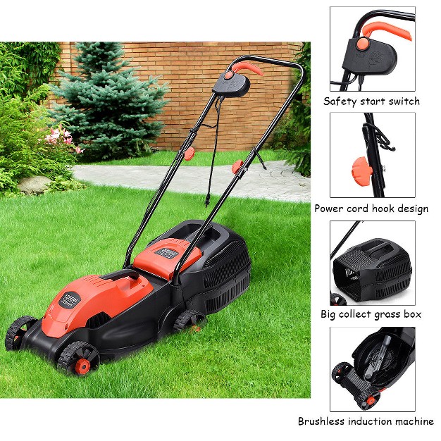 Costway 12 Amp 14 inch Electric Push Lawn Corded Mower With Grass Bag Red