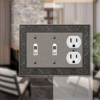 AMERELLE Bleinhem 3 Gang 2-Toggle and 1-Duplex Metal Wall Plate - Antique Nickel 43TTDAN