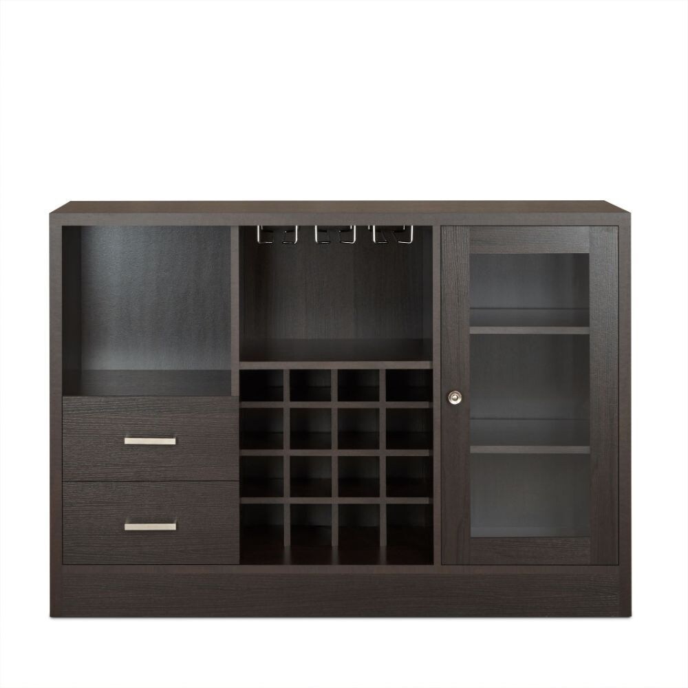 Sideboard Buffet Cabinet  Kitchen Storage Cabinet Modern 2 Door Buffet Cabinet with Open Open Storage and Wine Rack