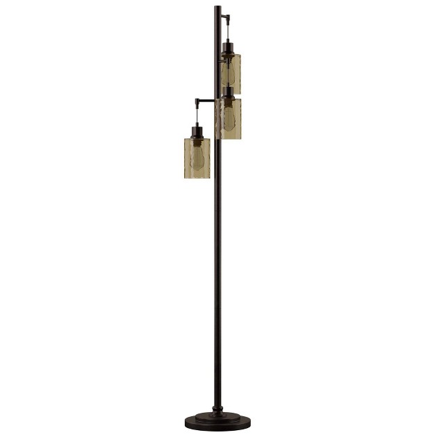 3 Head Bronze Floor Lamp With Dimpled Glass Shades Stylecraft