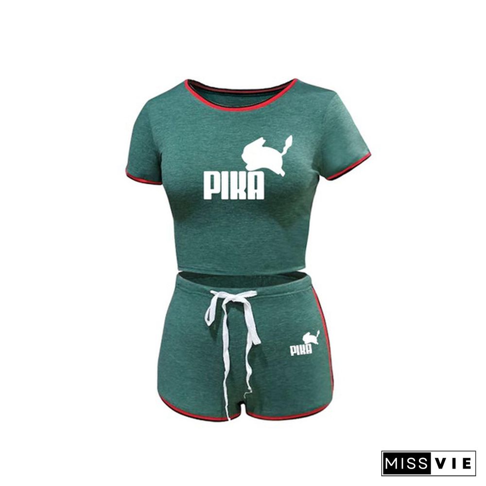 New High Quality Women Fashion Casual Two Piece Set Short Sleeves T-Shirt & Skinny Shorts Pants Sets Beach And Gym Suits Outfits