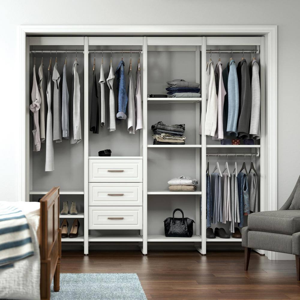 CLOSETS By LIBERTY 91 in. W White Adjustable Tower Wood Closet System with 3 Drawers and 15 Shelves HS45670-RW-08